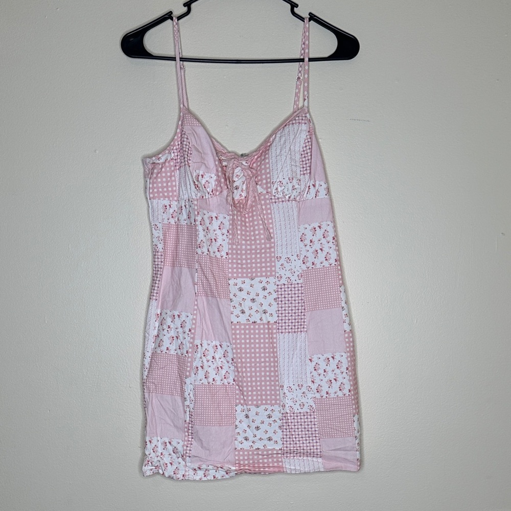 Pink Patchwork Mini Dress with Spaghetti Straps